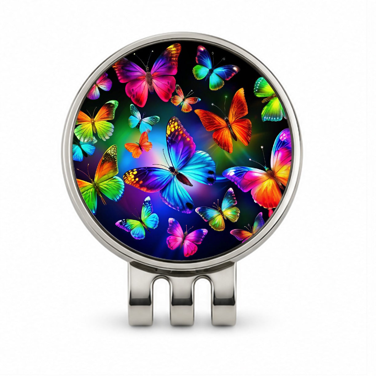 Neon Rainbow Colorful Butterflies Golf Hat Clip with Ball Marker