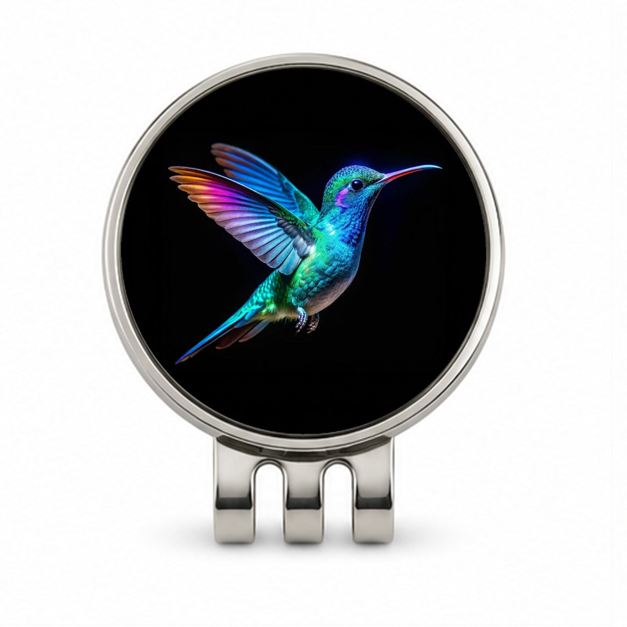 Neon Teal Blue Hummingbird Golf Hat Clip with Ball Marker