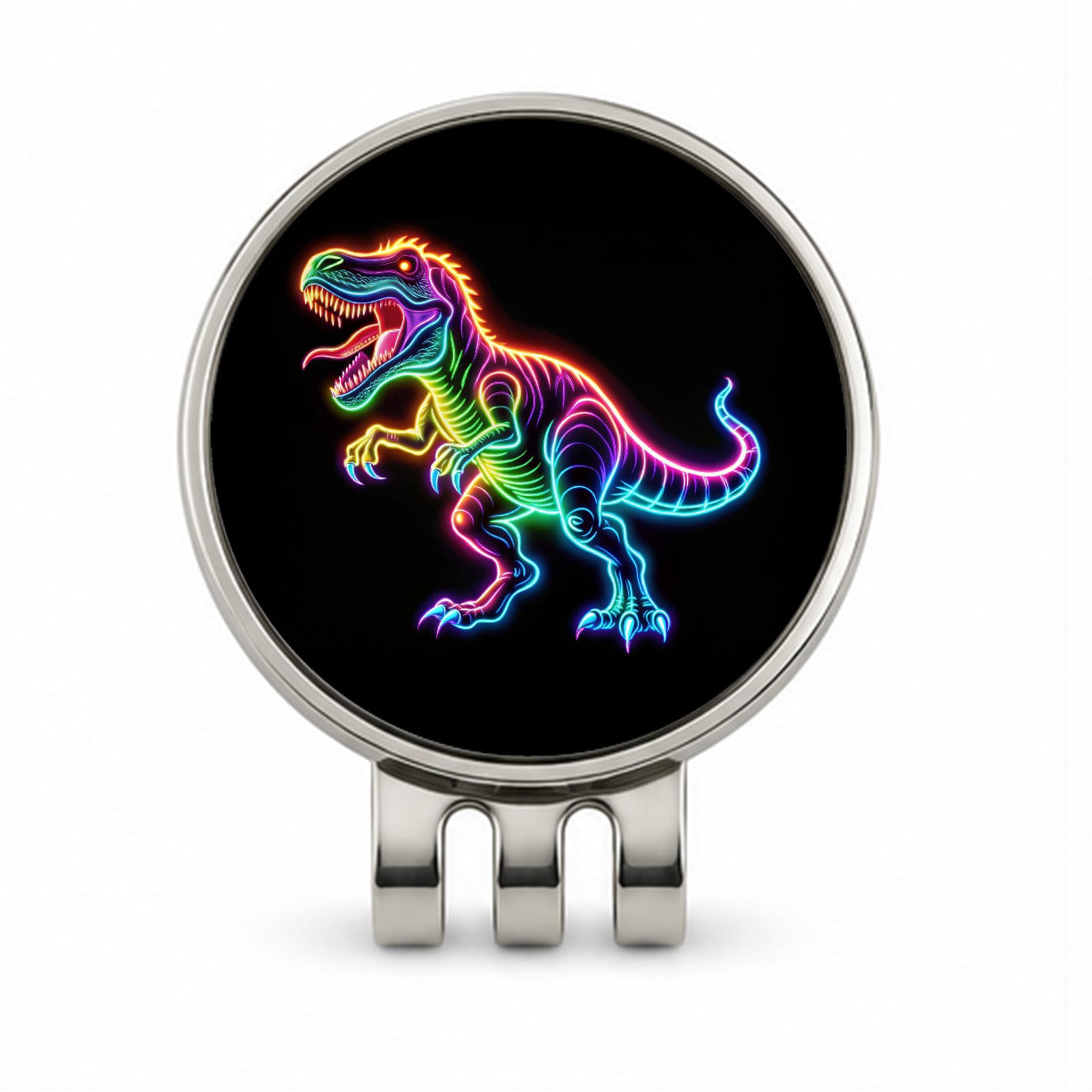 Neon T-Rex Dinosaur Golf Hat Clip with Ball Marker