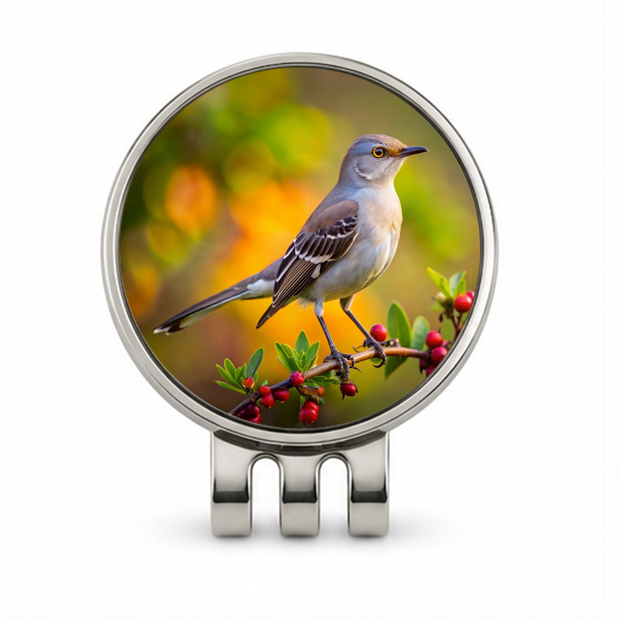 Northern Mockingbird Backyard Bird Golf Hat Clip with Ball Marker