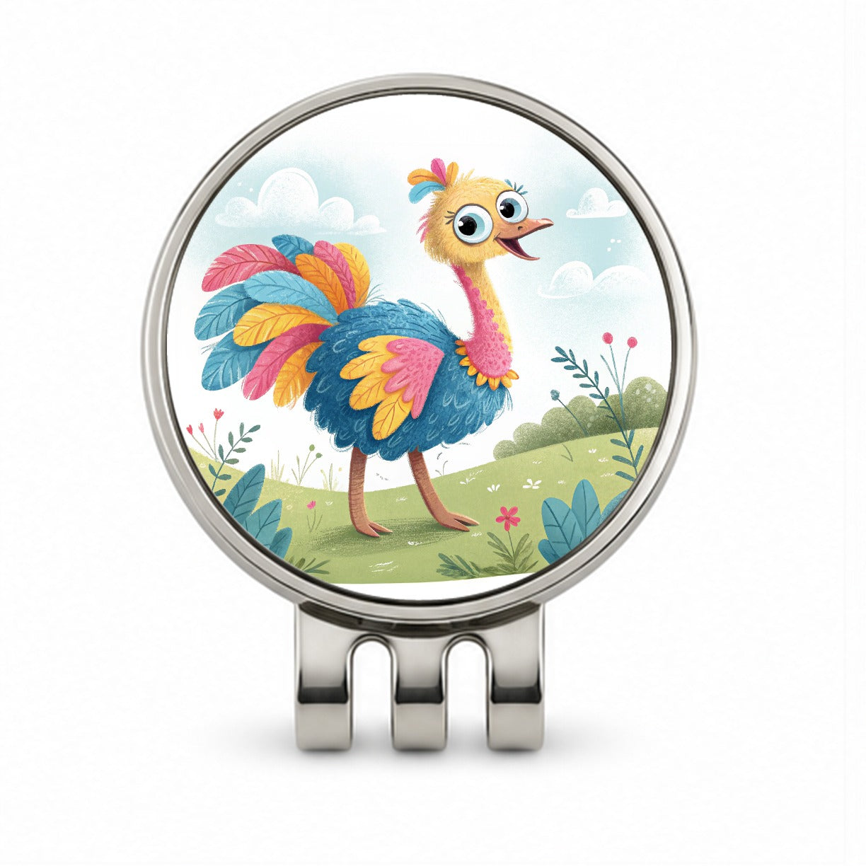Ostrich Children's Illustration Style Golf Hat Clip with Ball Marker