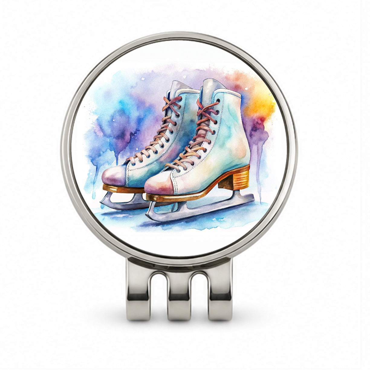 Pair Of Figure Skates Watercolor Golf Hat Clip with Ball Marker