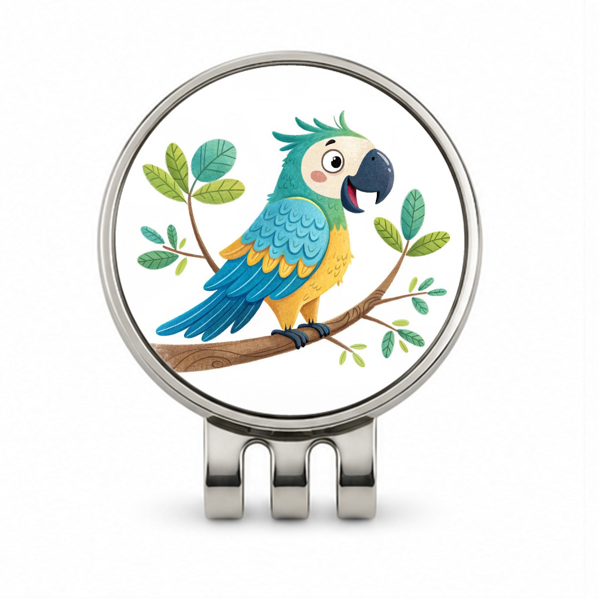 Parrot Children's Illustration Style Golf Hat Clip with Ball Marker