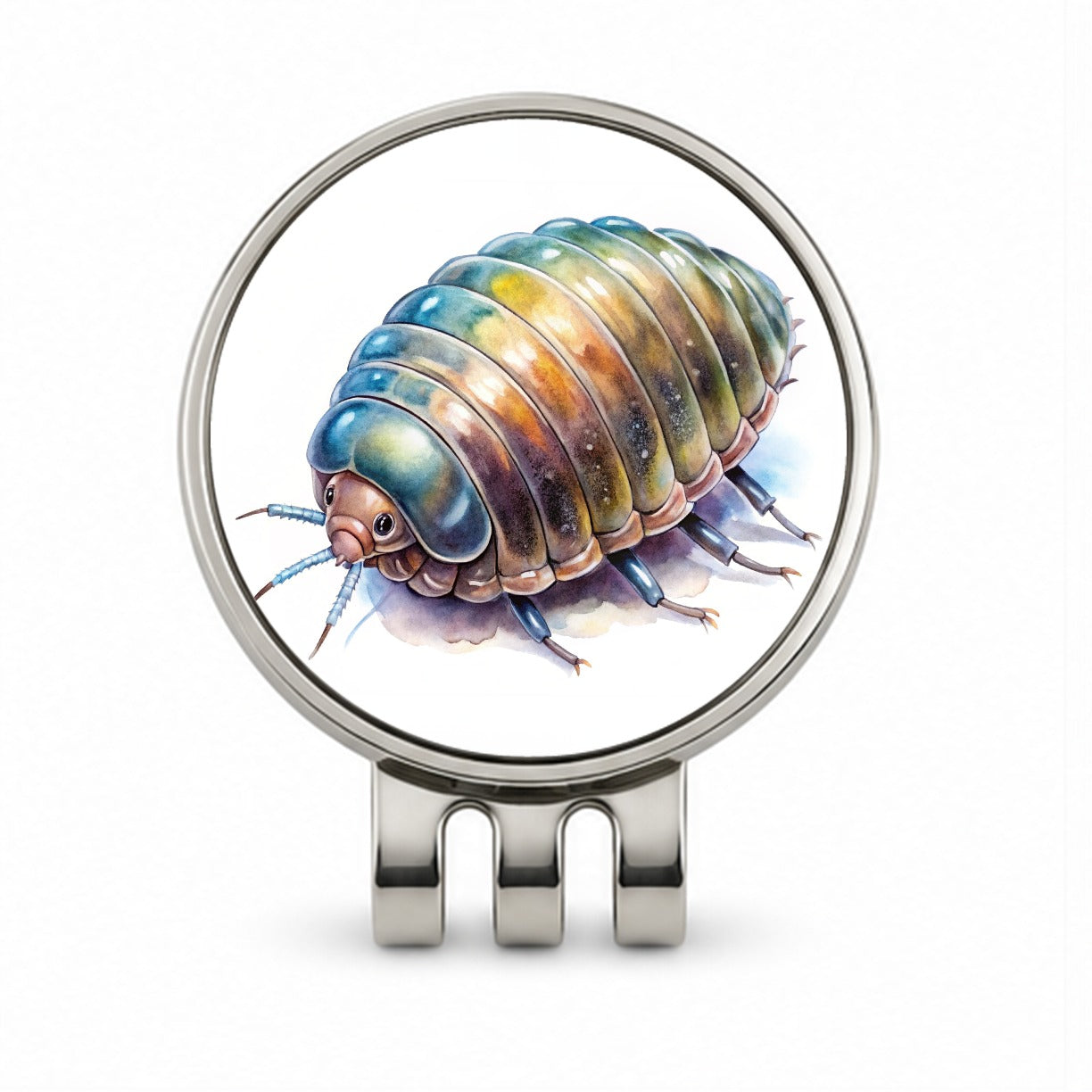 Pill Bug Watercolor Golf Hat Clip with Ball Marker