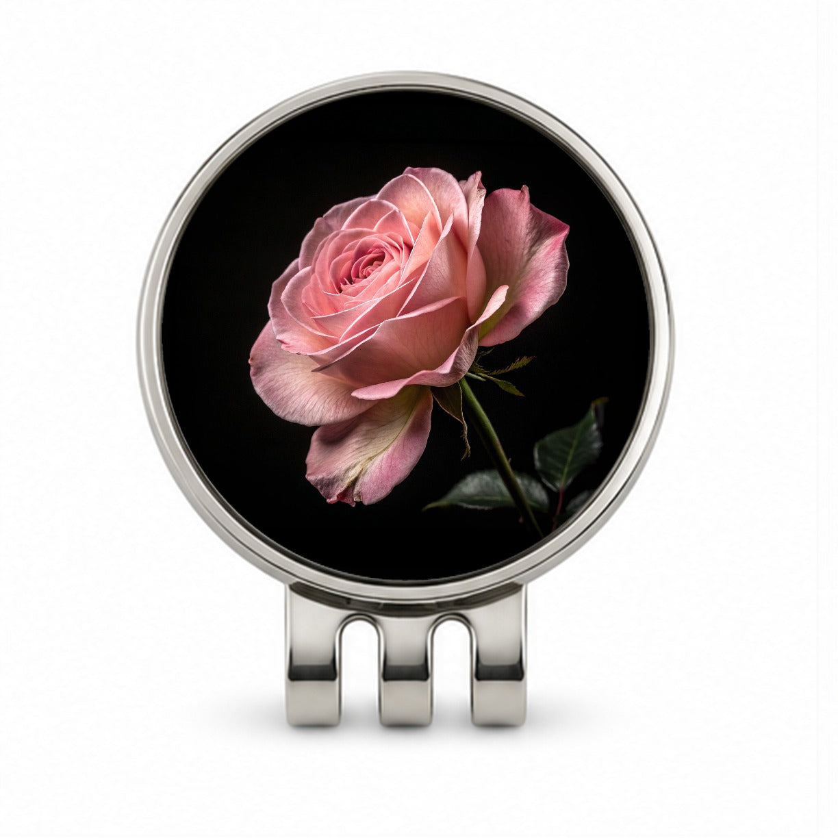 Pink Rose Golf Hat Clip with Ball Marker
