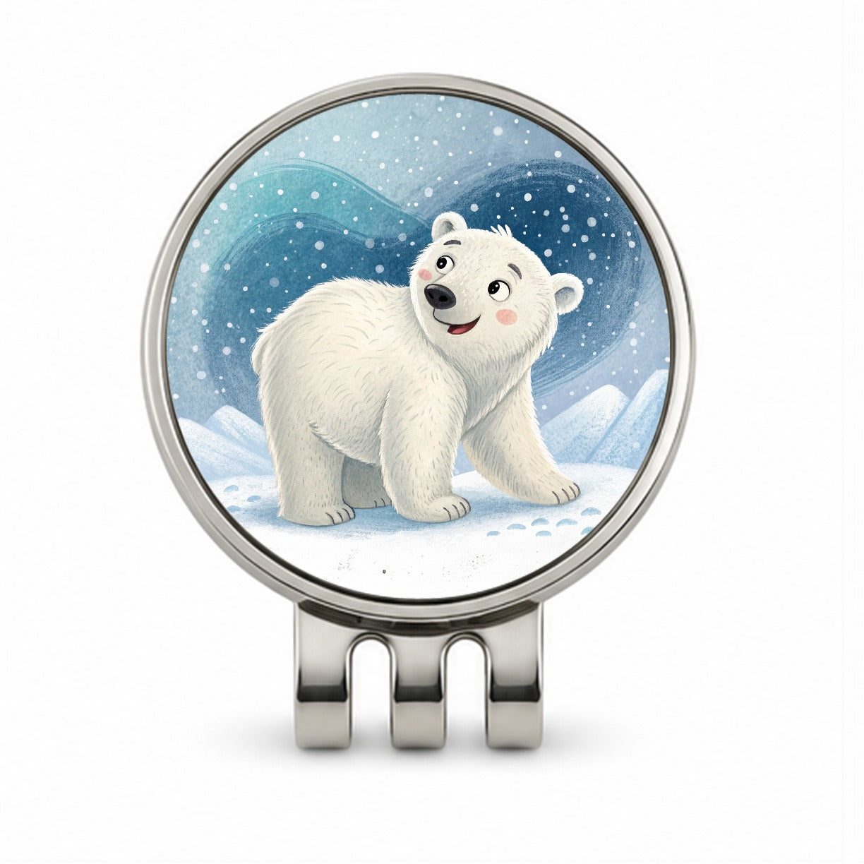 Polar Bear Children's Illustration Style Golf Hat Clip with Ball Marker