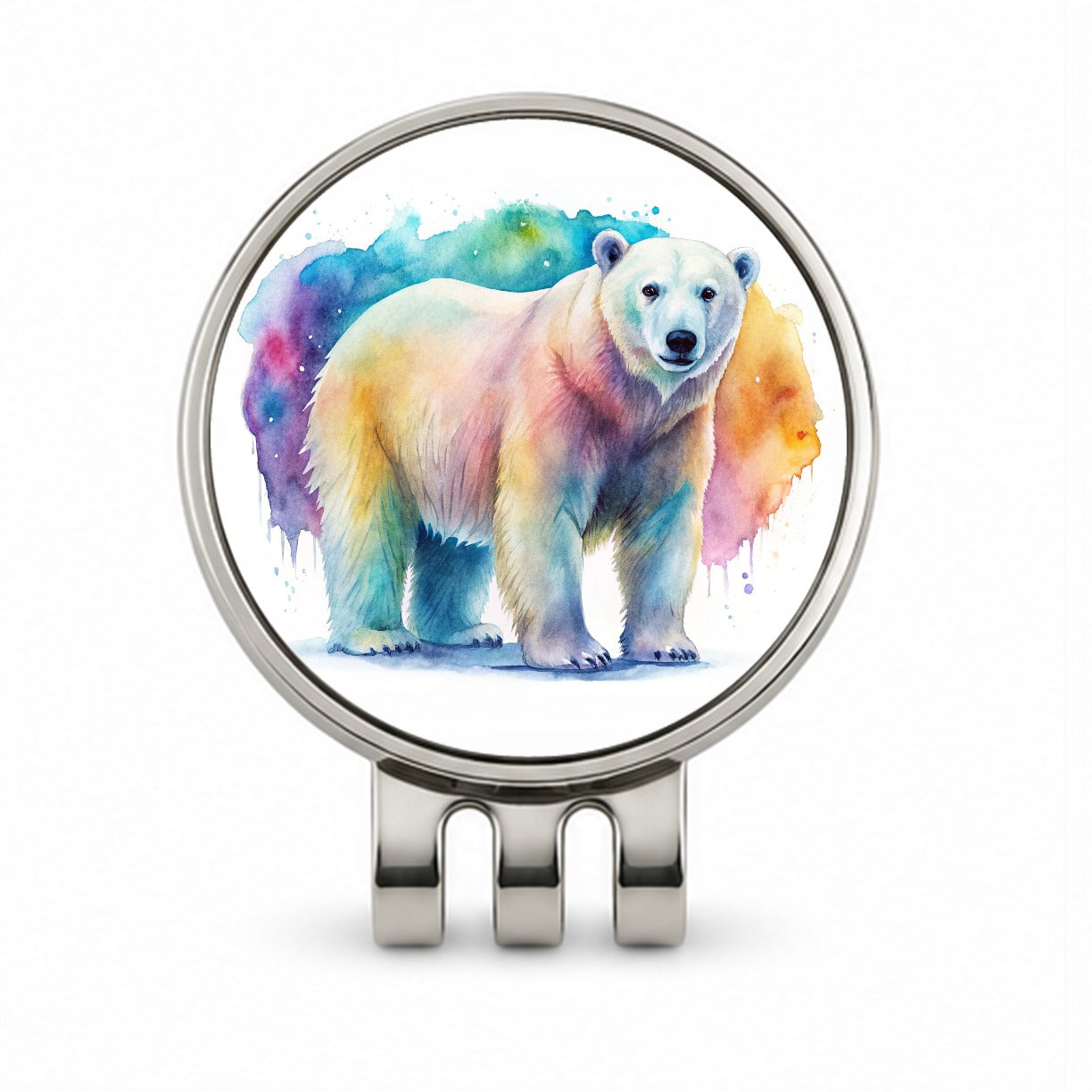 Polar Bear Watercolor Golf Hat Clip with Ball Marker