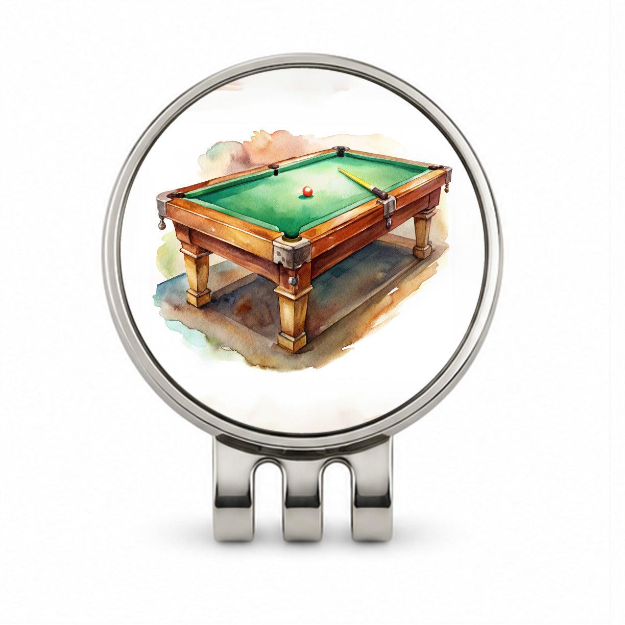 Pool Billiards Table Watercolor Golf Hat Clip with Ball Marker
