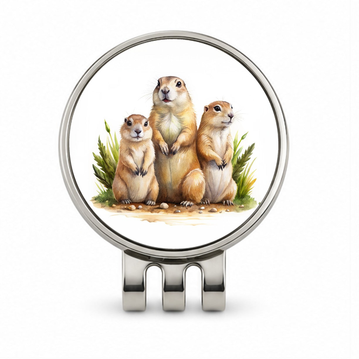 Prairie Dog Family Watercolor Golf Hat Clip with Ball Marker