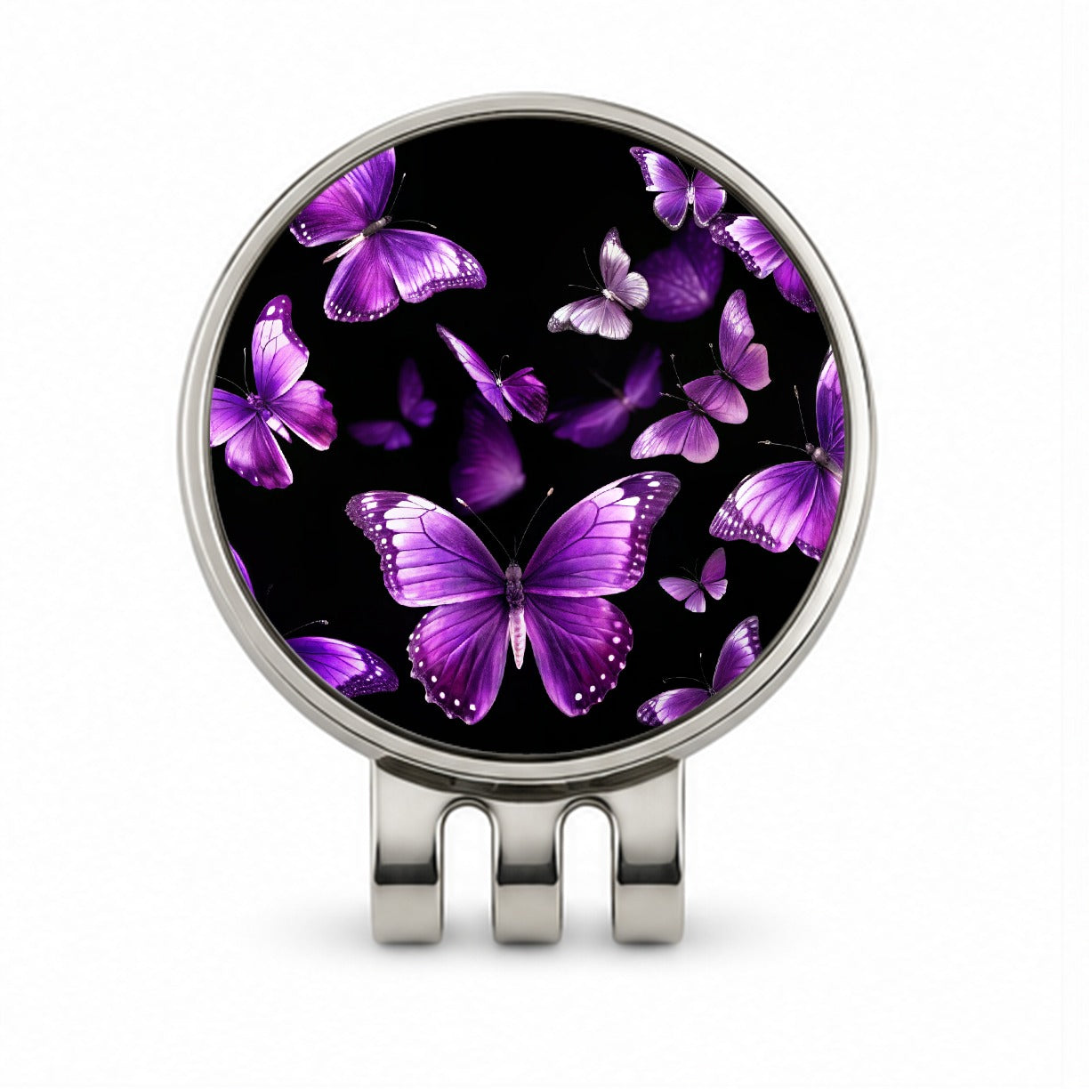 Purple Butterflies Flying Golf Hat Clip with Ball Marker
