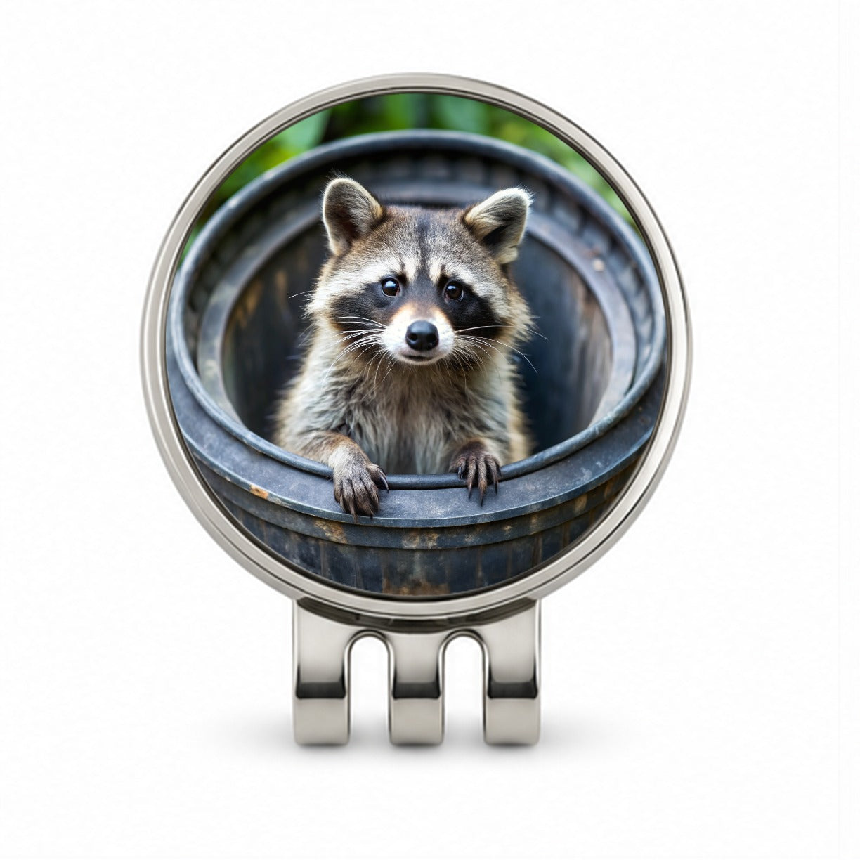Raccoon In Barrel Trash Panda Golf Hat Clip with Ball Marker