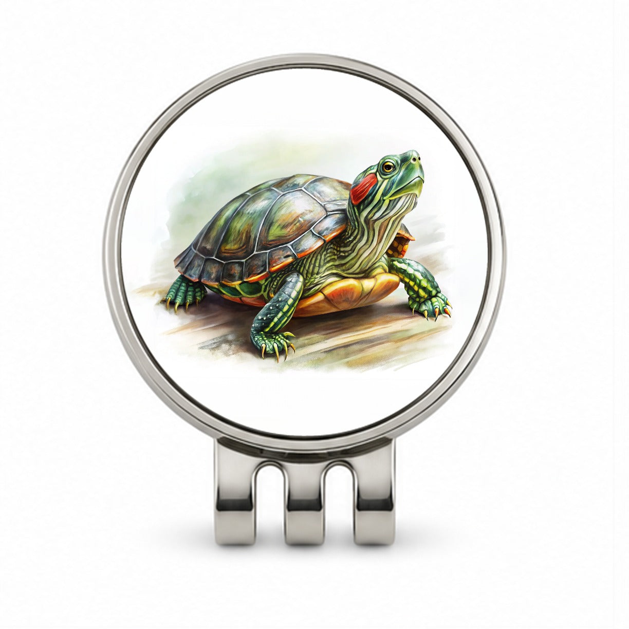 Red Eared Slider Turtle Watercolor Golf Hat Clip with Ball Marker