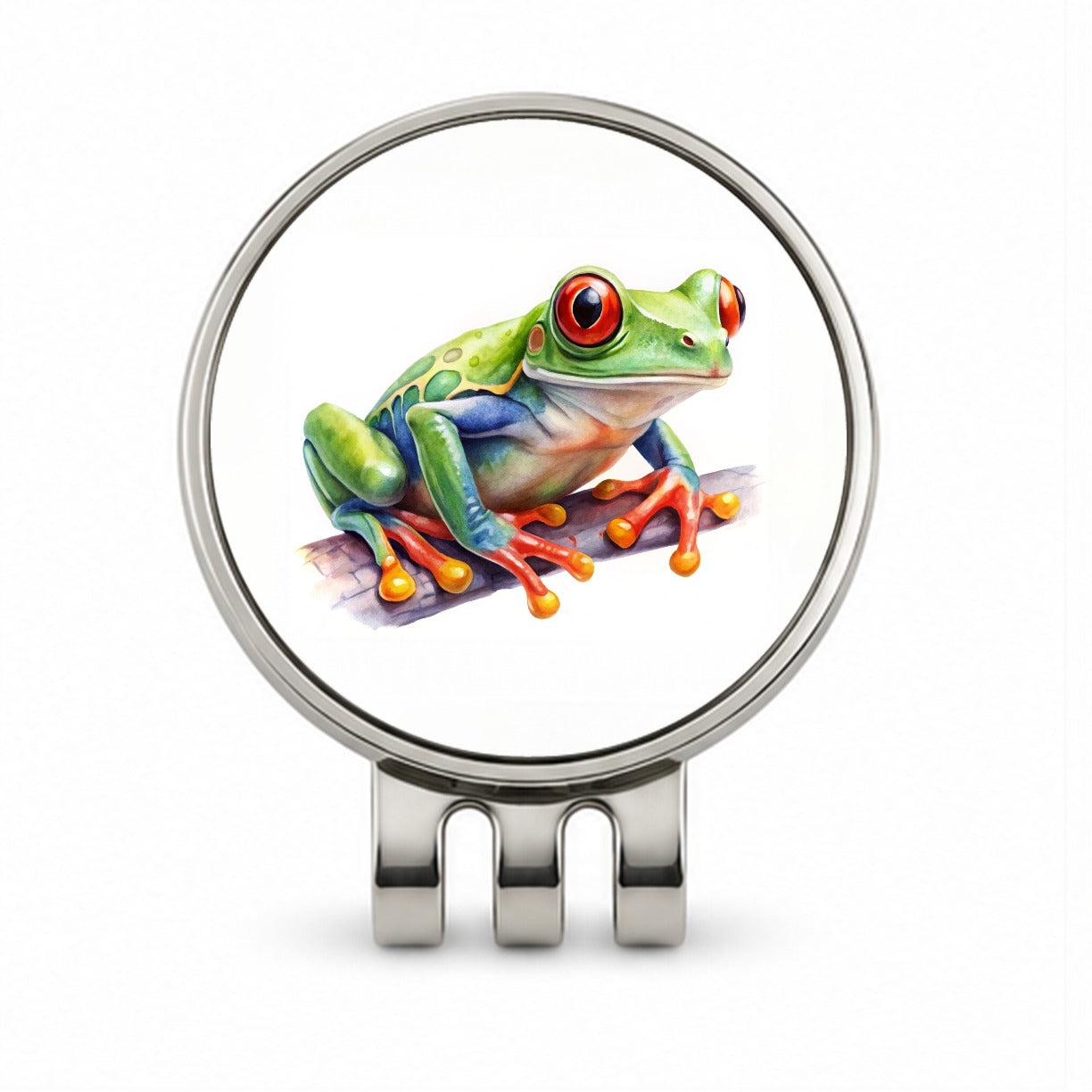 Red Eyed Tree Frog Watercolor Golf Hat Clip with Ball Marker