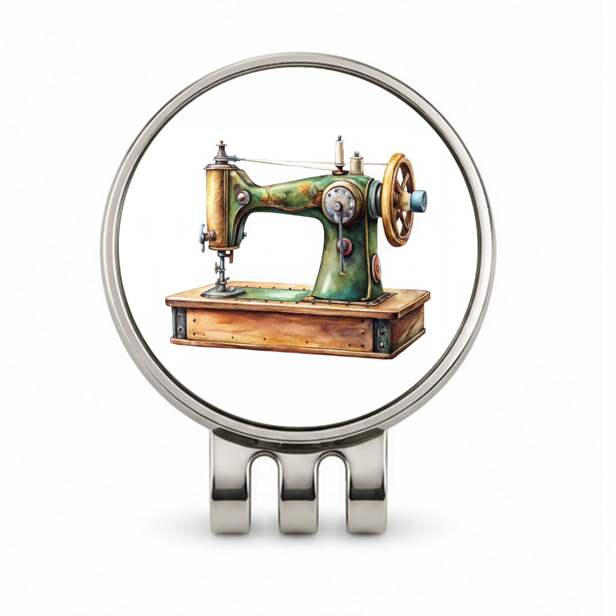 Retro Classic Sewing Machine Watercolor Golf Hat Clip with Ball Marker