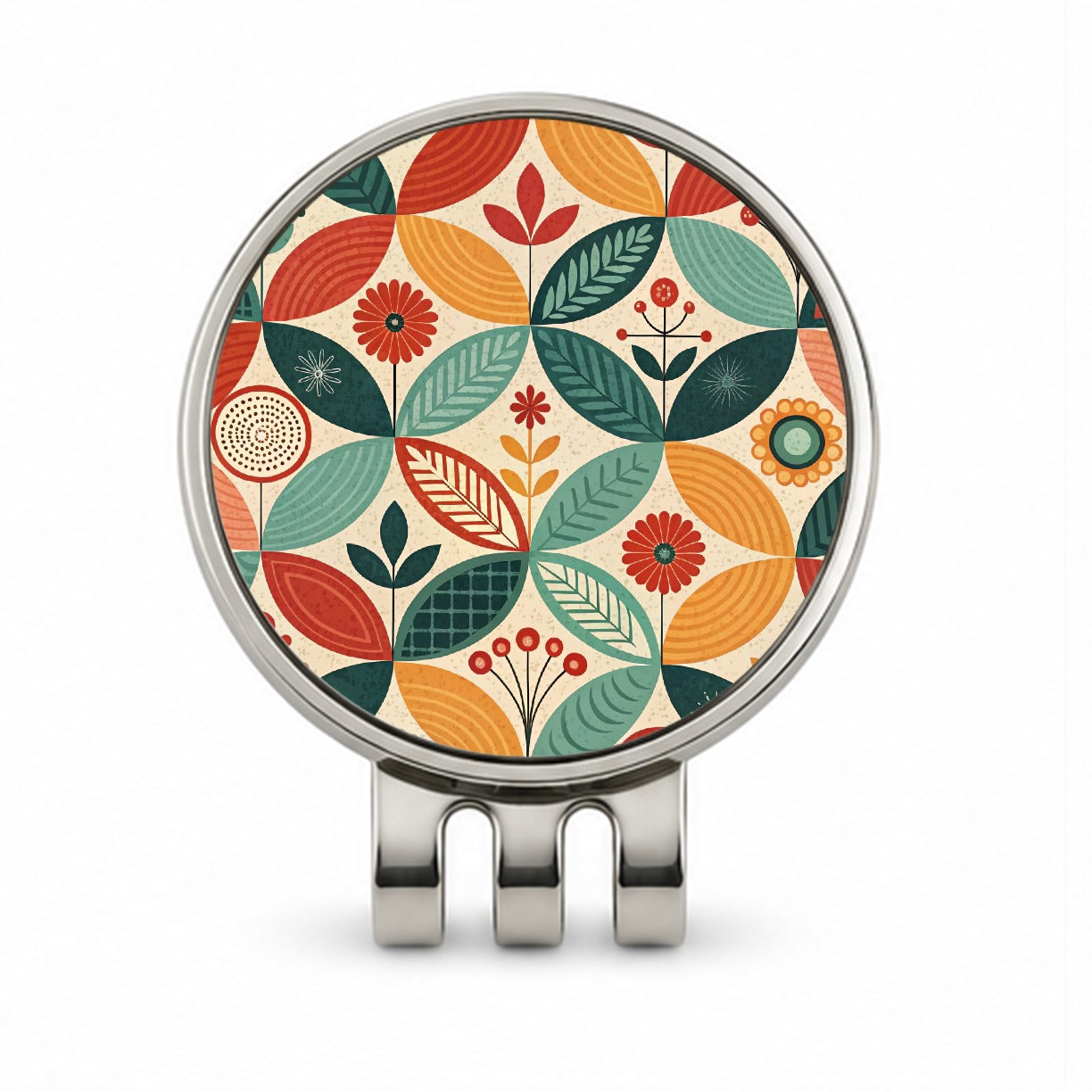 Retro Mid-Century Leaf Pattern Golf Hat Clip with Ball Marker