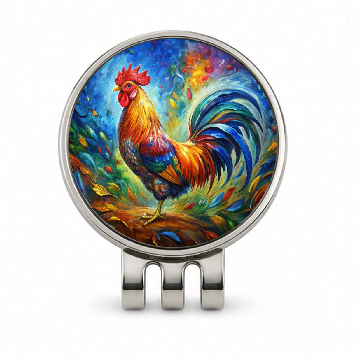 Rooster Abstract Art Golf Hat Clip with Ball Marker
