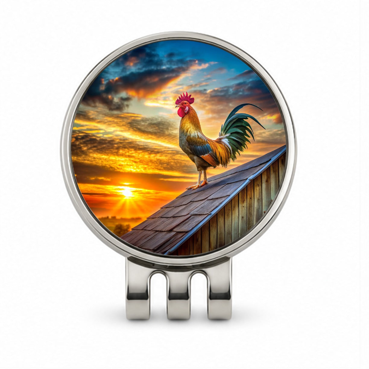 Rooster on Barn Roof At Sunrise Golf Hat Clip with Ball Marker