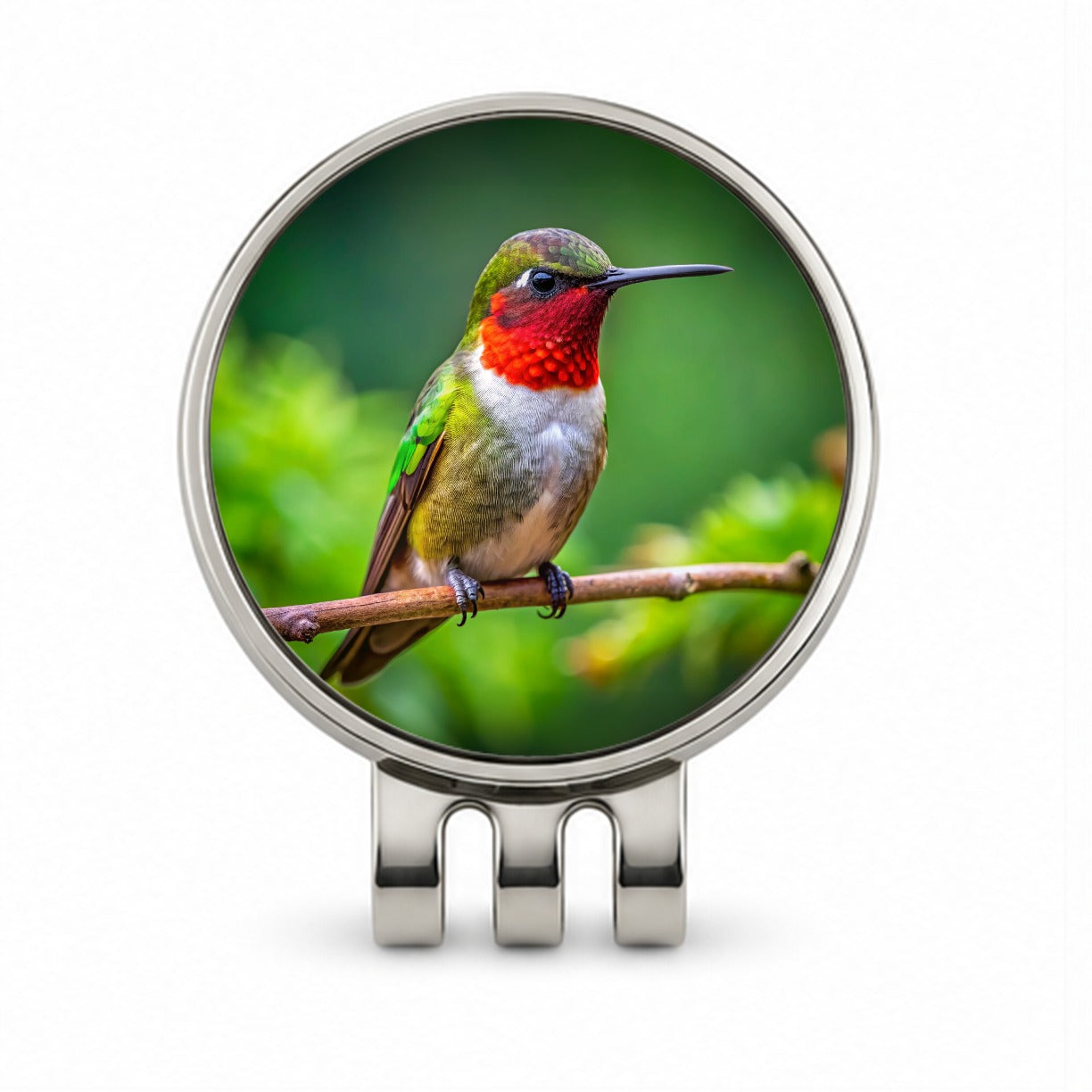 Ruby Throated Hummingbird Backyard Bird Golf Hat Clip with Ball Marker