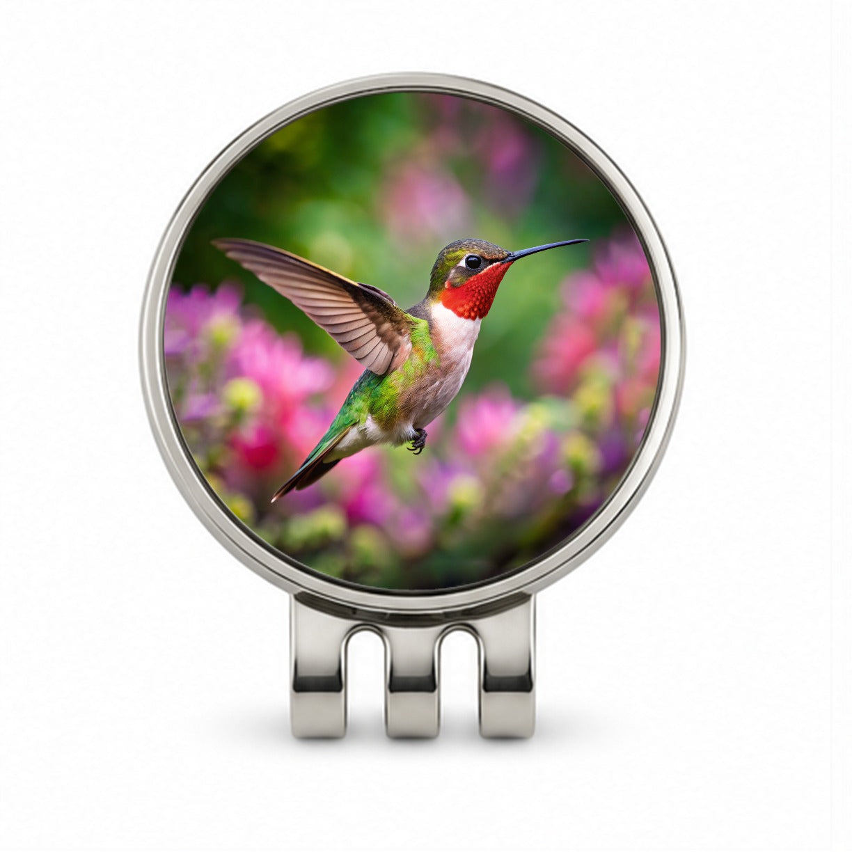 Ruby Throated Hummingbird Flying Backyard Bird Golf Hat Clip with Ball Marker