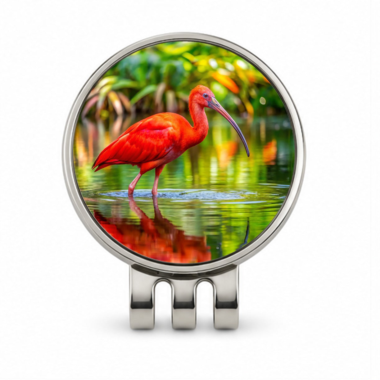 Scarlet Red Ibis Tropical Bird Golf Hat Clip with Ball Marker