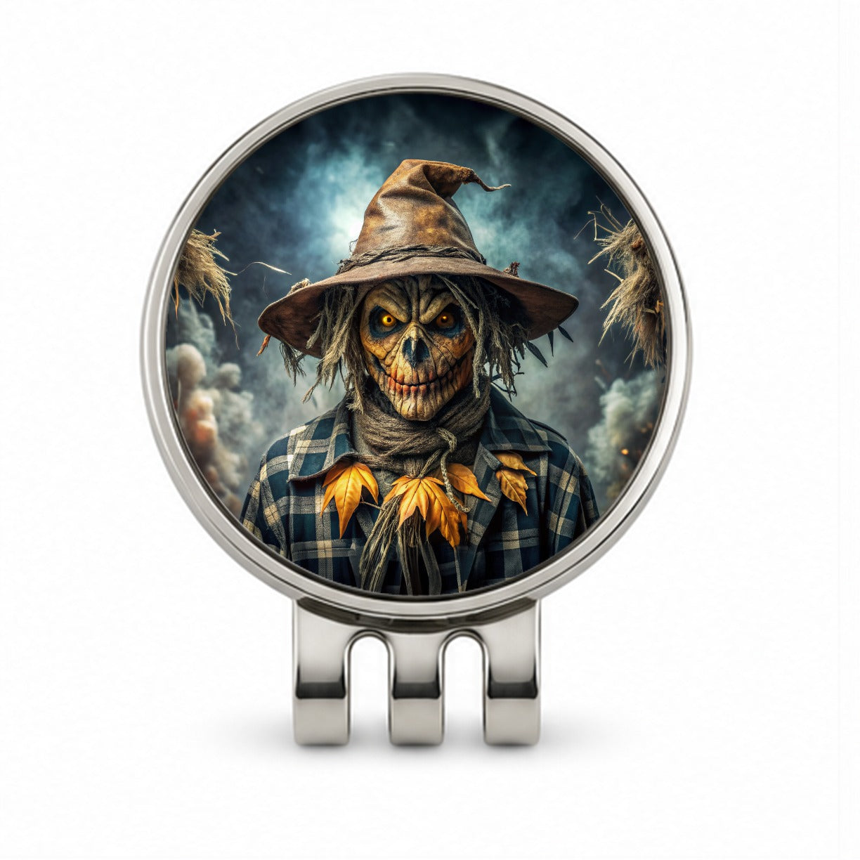 Scary Evil Scarecrow Black Watercolor Golf Hat Clip with Ball Marker