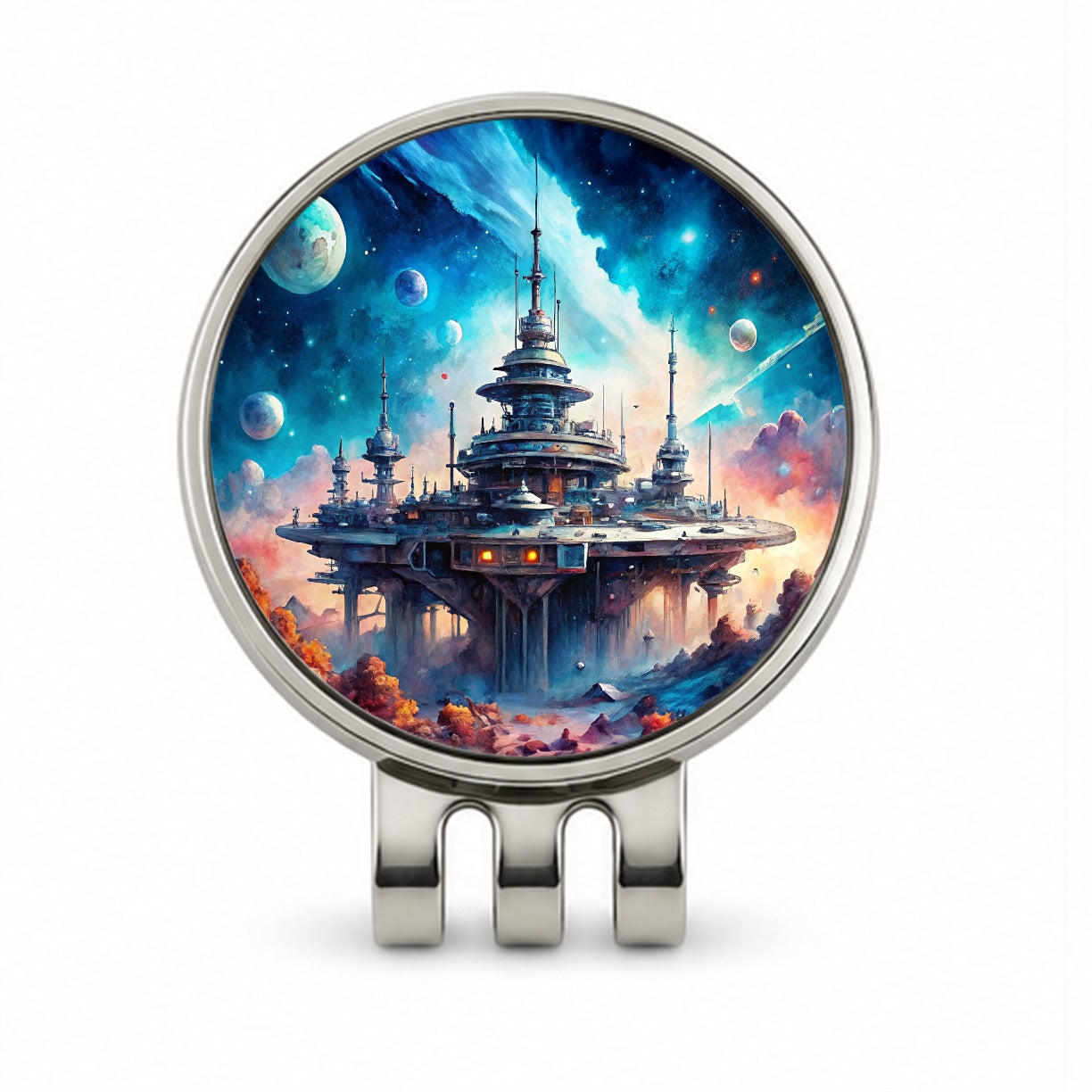 Sci-fi Military Space Station Golf Hat Clip with Ball Marker