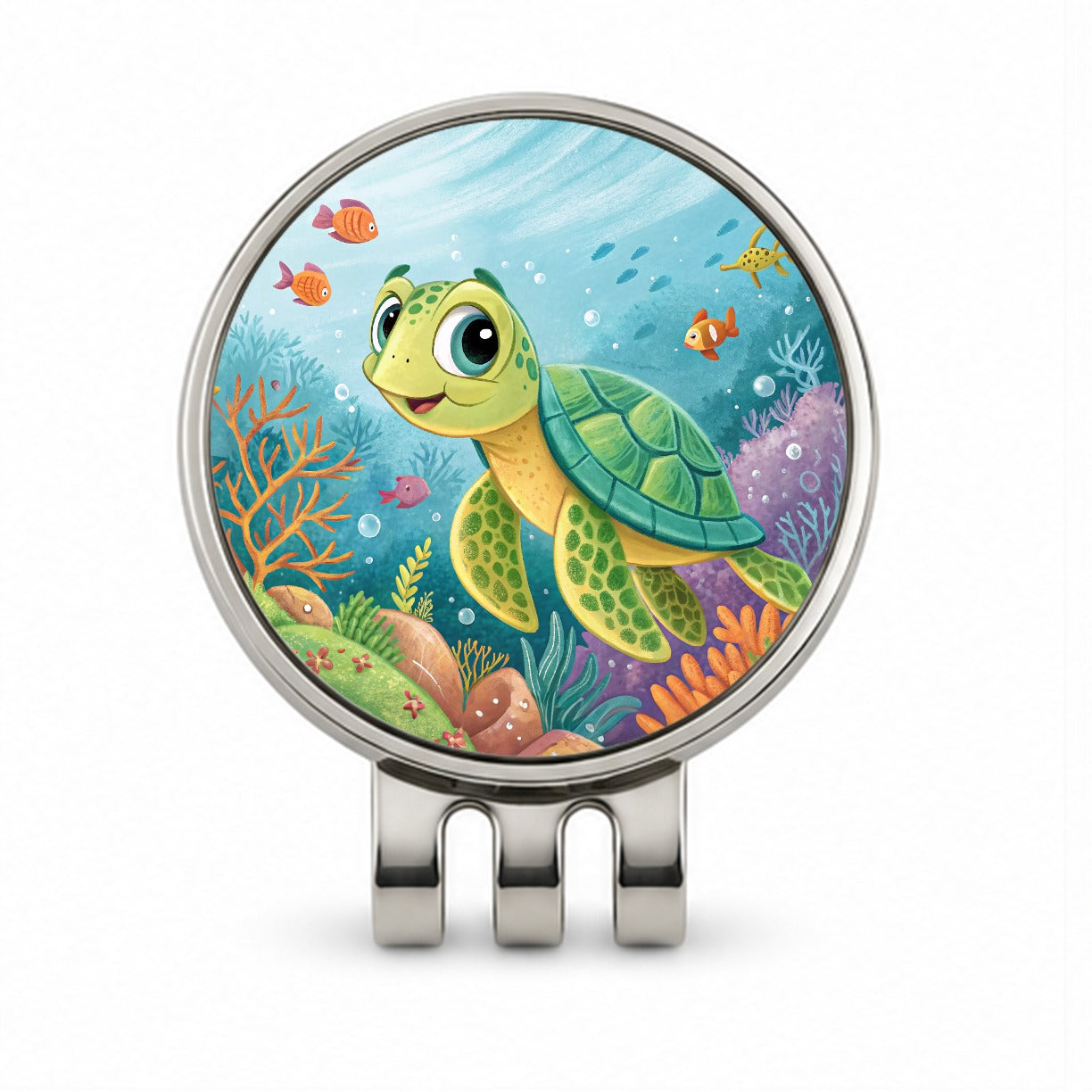 Sea Turtle Children's Illustration Style Golf Hat Clip with Ball Marker