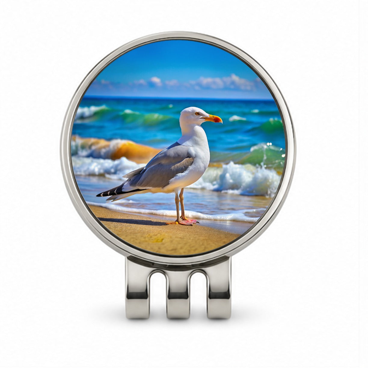 Seagull On Beach Golf Hat Clip with Ball Marker