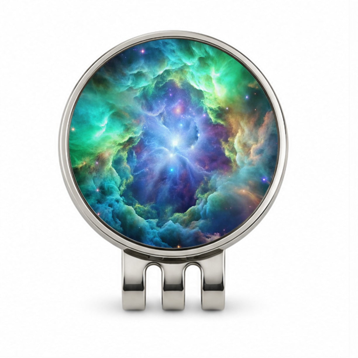 Space Galaxy Nebula Blue Purple Green Golf Hat Clip with Ball Marker