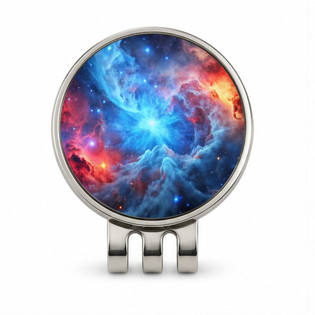 Space Galaxy Nebula Blue Red Golf Hat Clip with Ball Marker