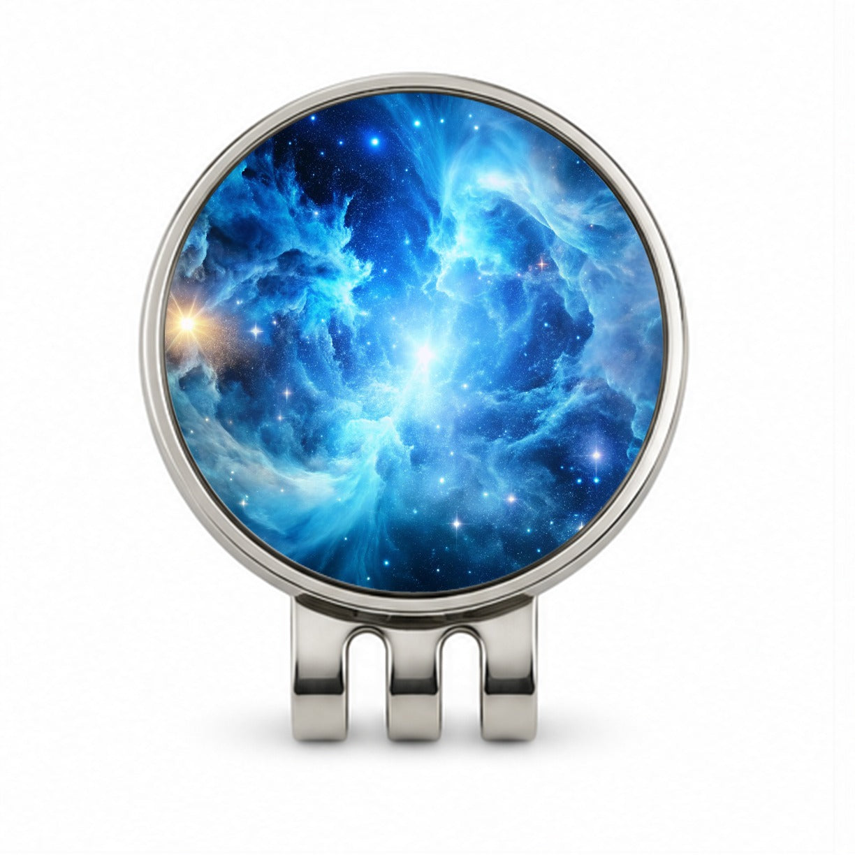 Space Galaxy Nebula Blue White Golf Hat Clip with Ball Marker