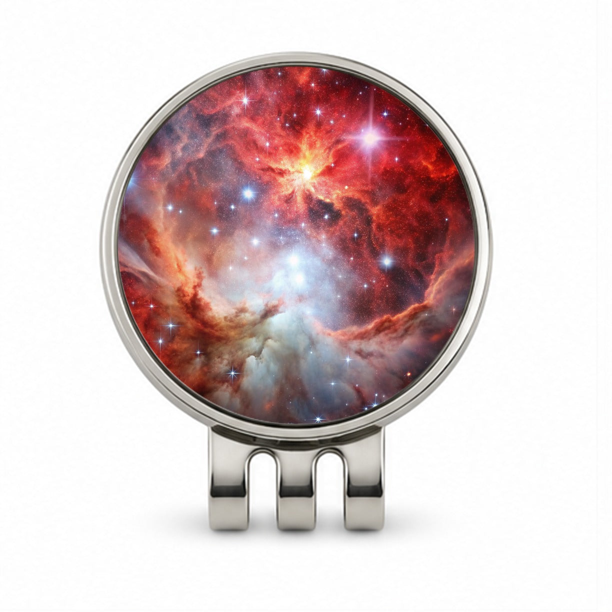 Space Galaxy Nebula Red White Golf Hat Clip with Ball Marker