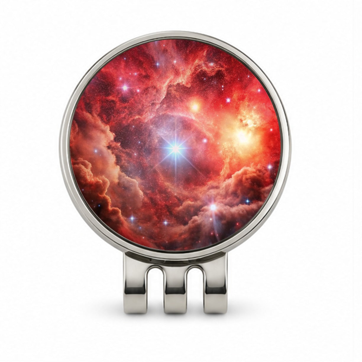 Space Galaxy Nebula Red Golf Hat Clip with Ball Marker