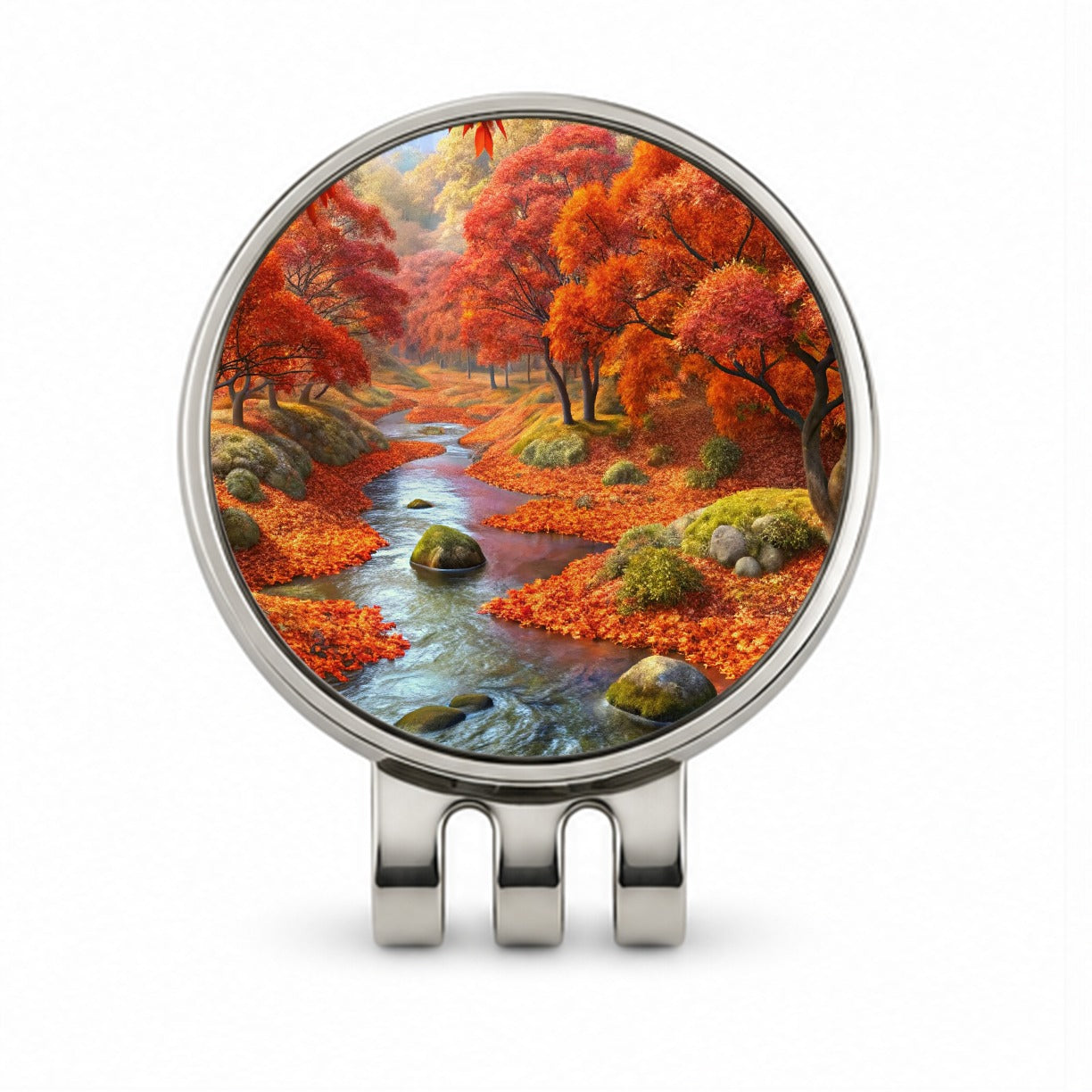 Stream and Trees in Fall Autumn Golf Hat Clip with Ball Marker