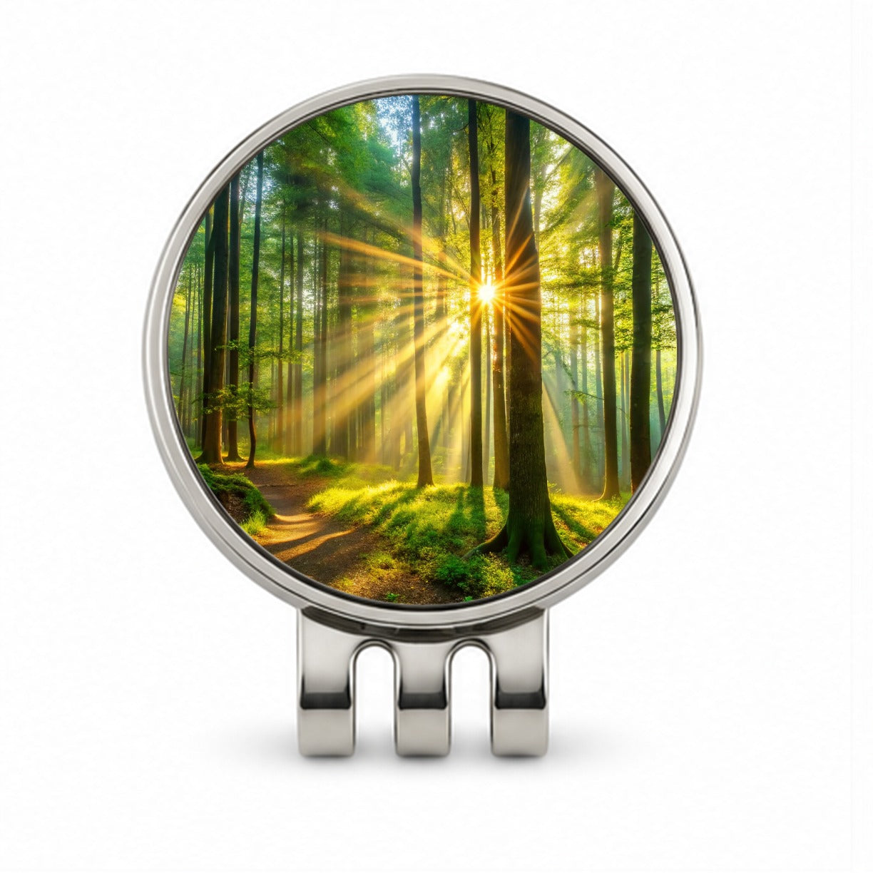 Sunlight Streaming Through Forest Trees Golf Hat Clip with Ball Marker