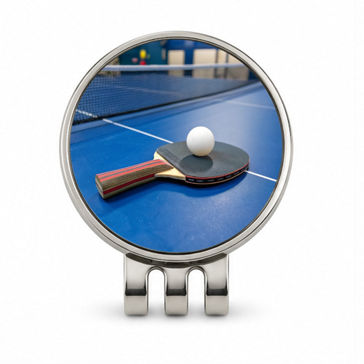 Table Tennis Ping Pong Paddle and Ball on Table Golf Hat Clip with Ball Marker