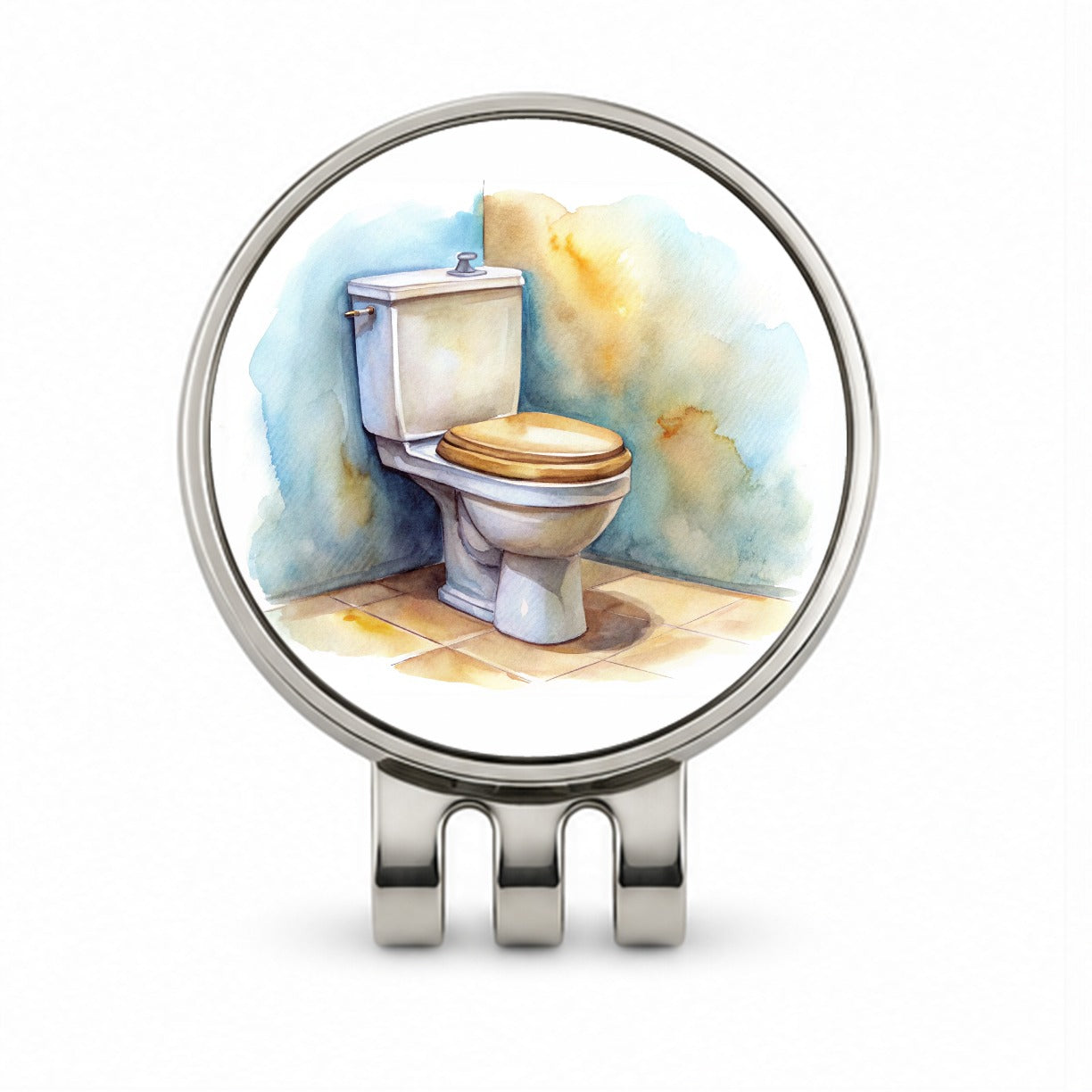 Toilet Watercolor Golf Hat Clip with Ball Marker