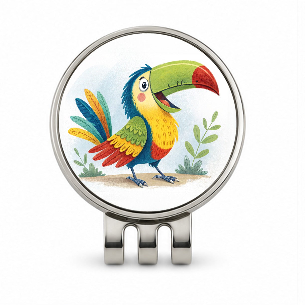 Toucan Bird Children's Illustration Style Golf Hat Clip with Ball Marker