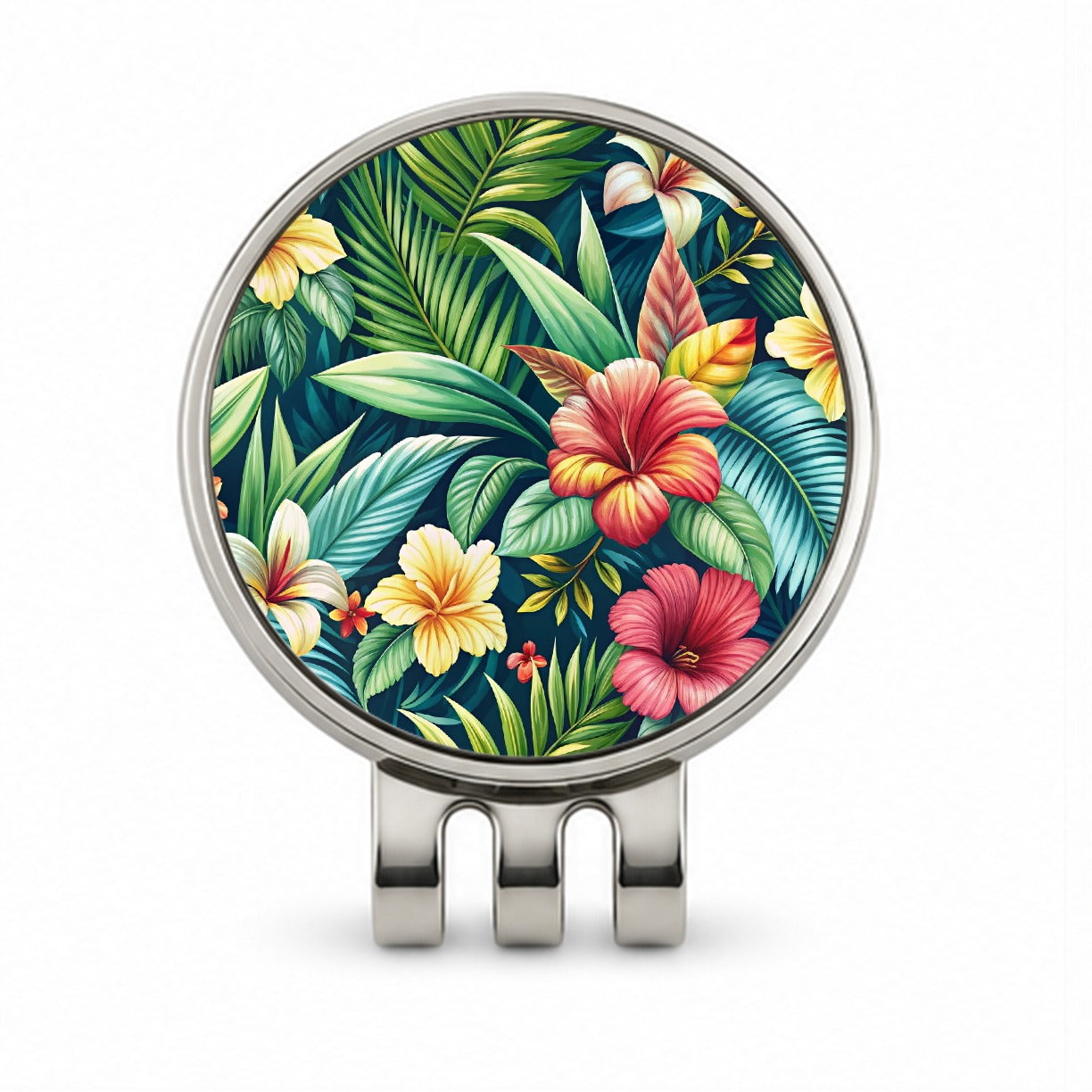 Tropical Hibiscus Pastel Floral Pattern Golf Hat Clip with Ball Marker