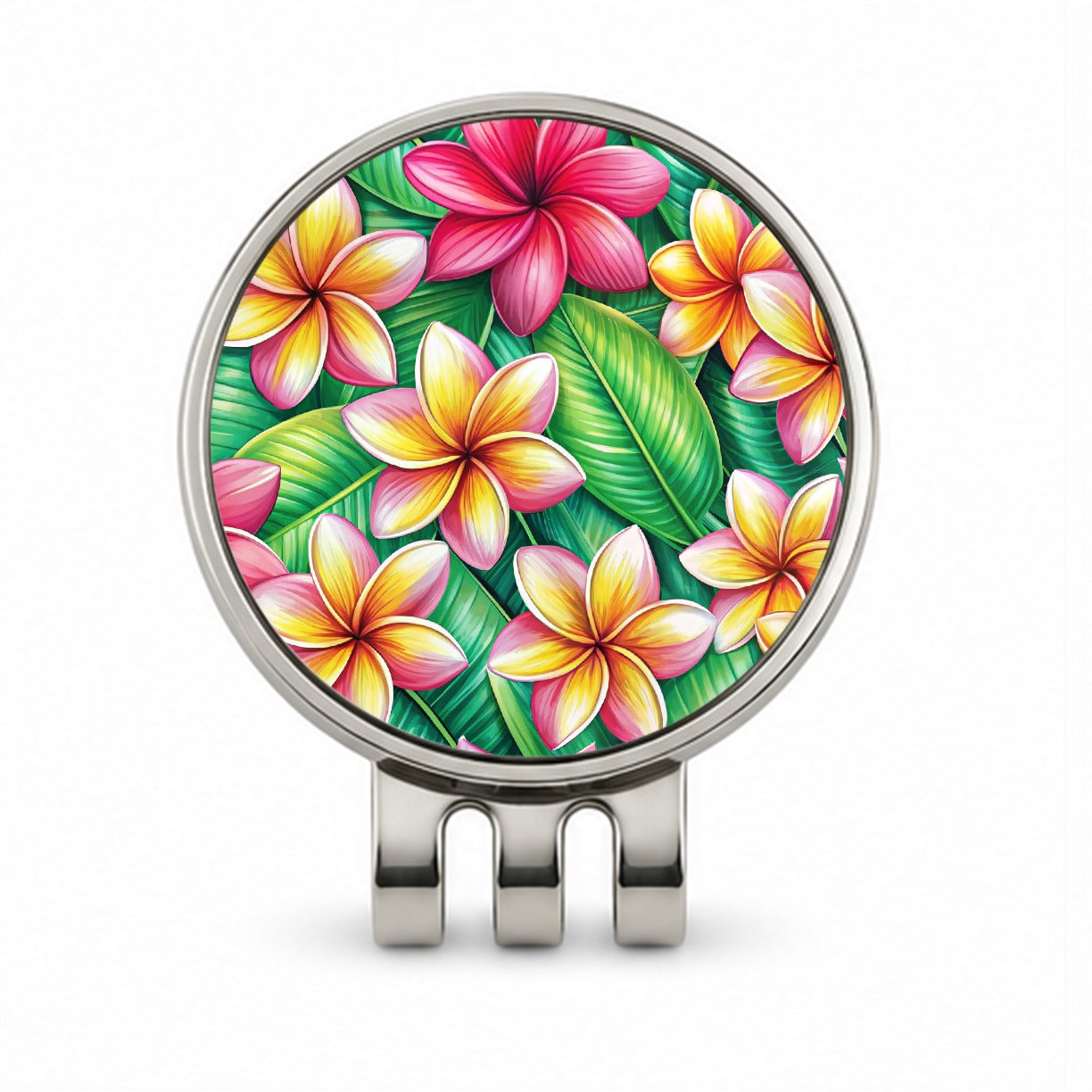 Tropical Plumeria Floral Pattern Golf Hat Clip with Ball Marker