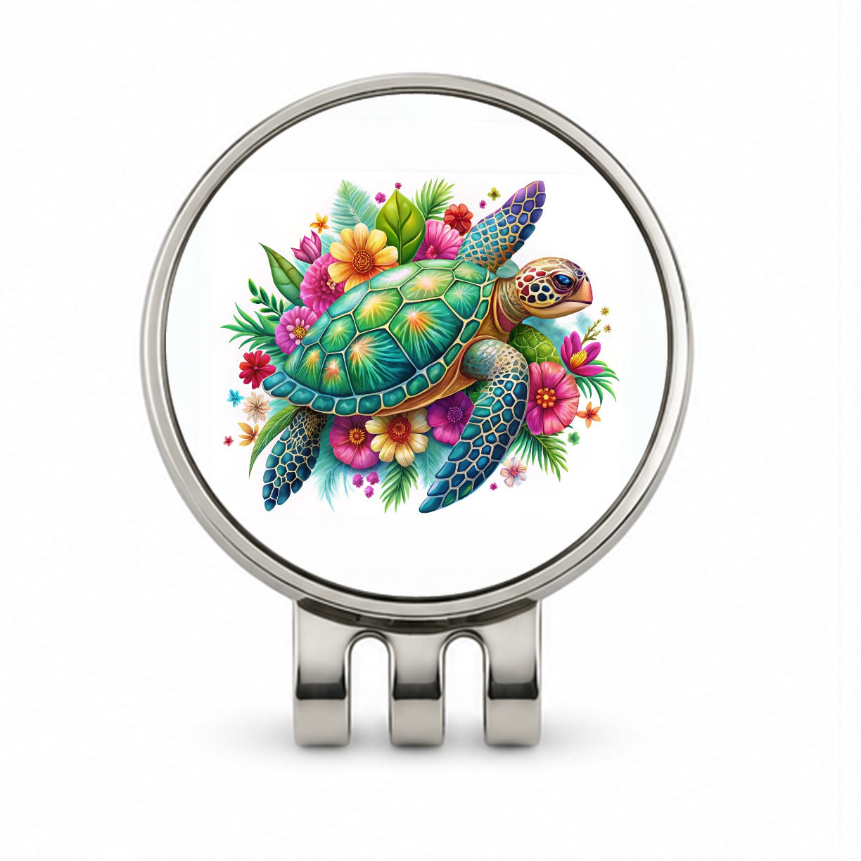 Tropical Sea Turtle Floral Design Golf Hat Clip with Ball Marker