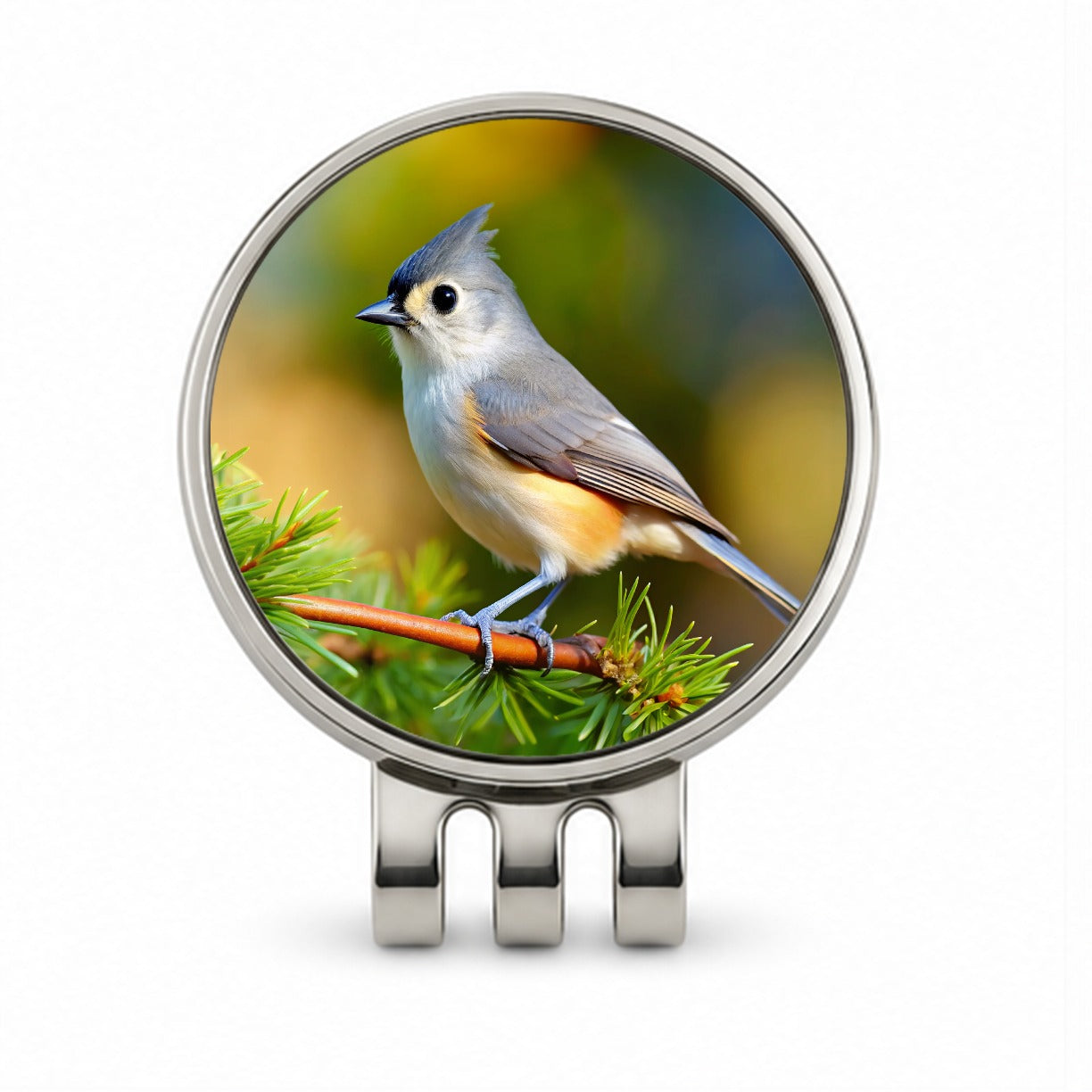Tufted Titmouse Backyard Bird Golf Hat Clip with Ball Marker