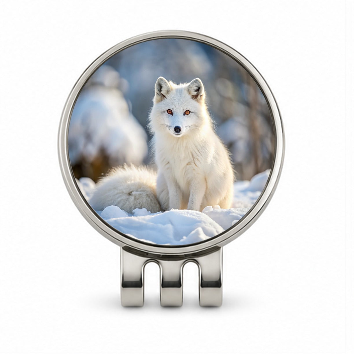 White Arctic Fox In The Snow Golf Hat Clip with Ball Marker