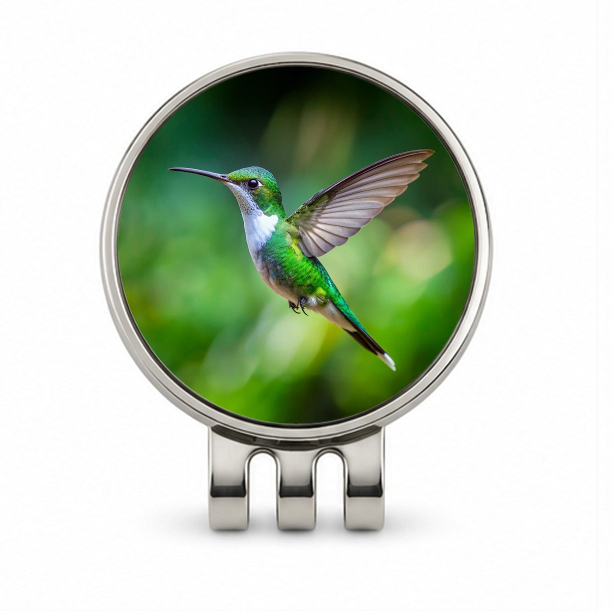 White Chested Emerald Hummingbird Backyard Bird Golf Hat Clip with Ball Marker