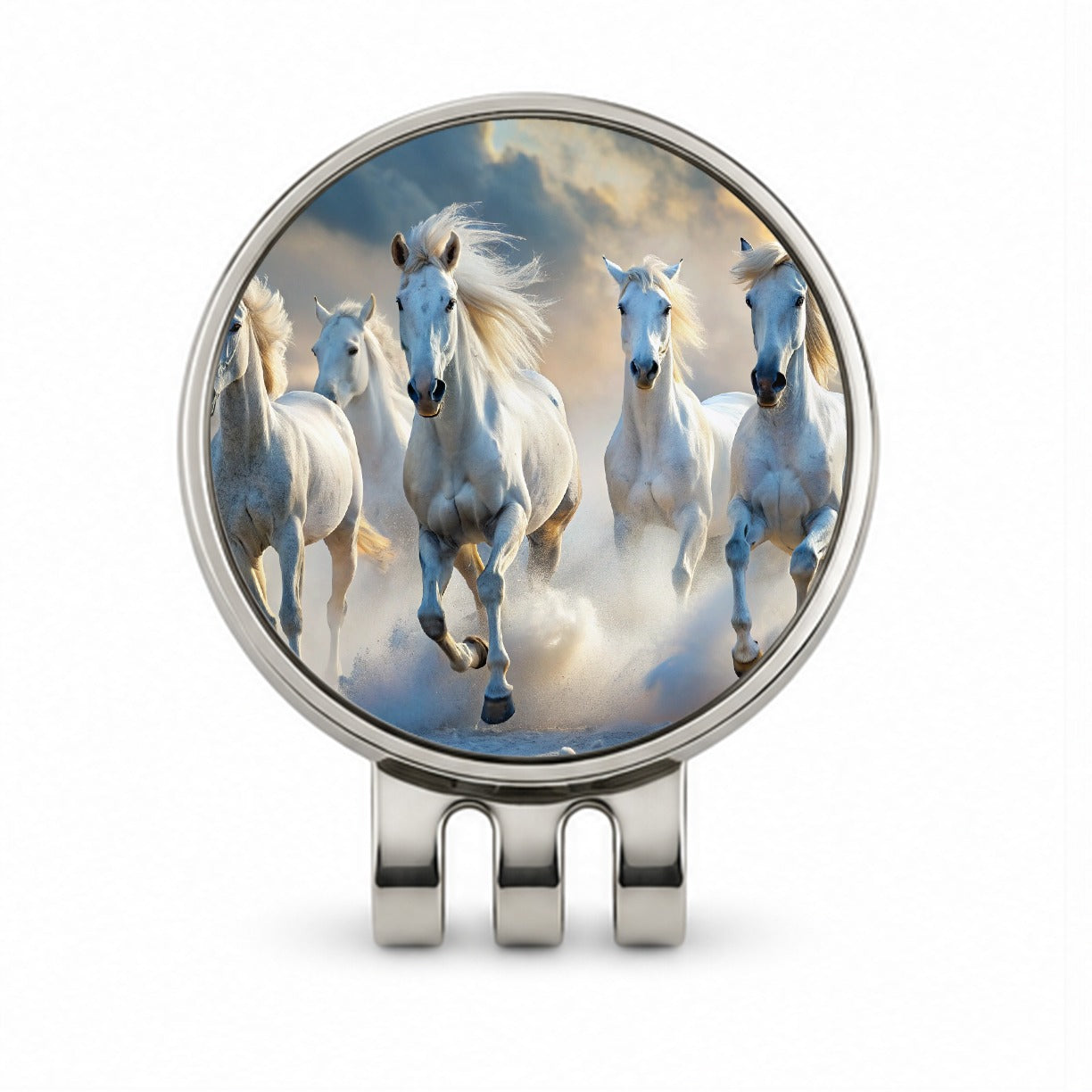 White Horses Galloping Golf Hat Clip with Ball Marker
