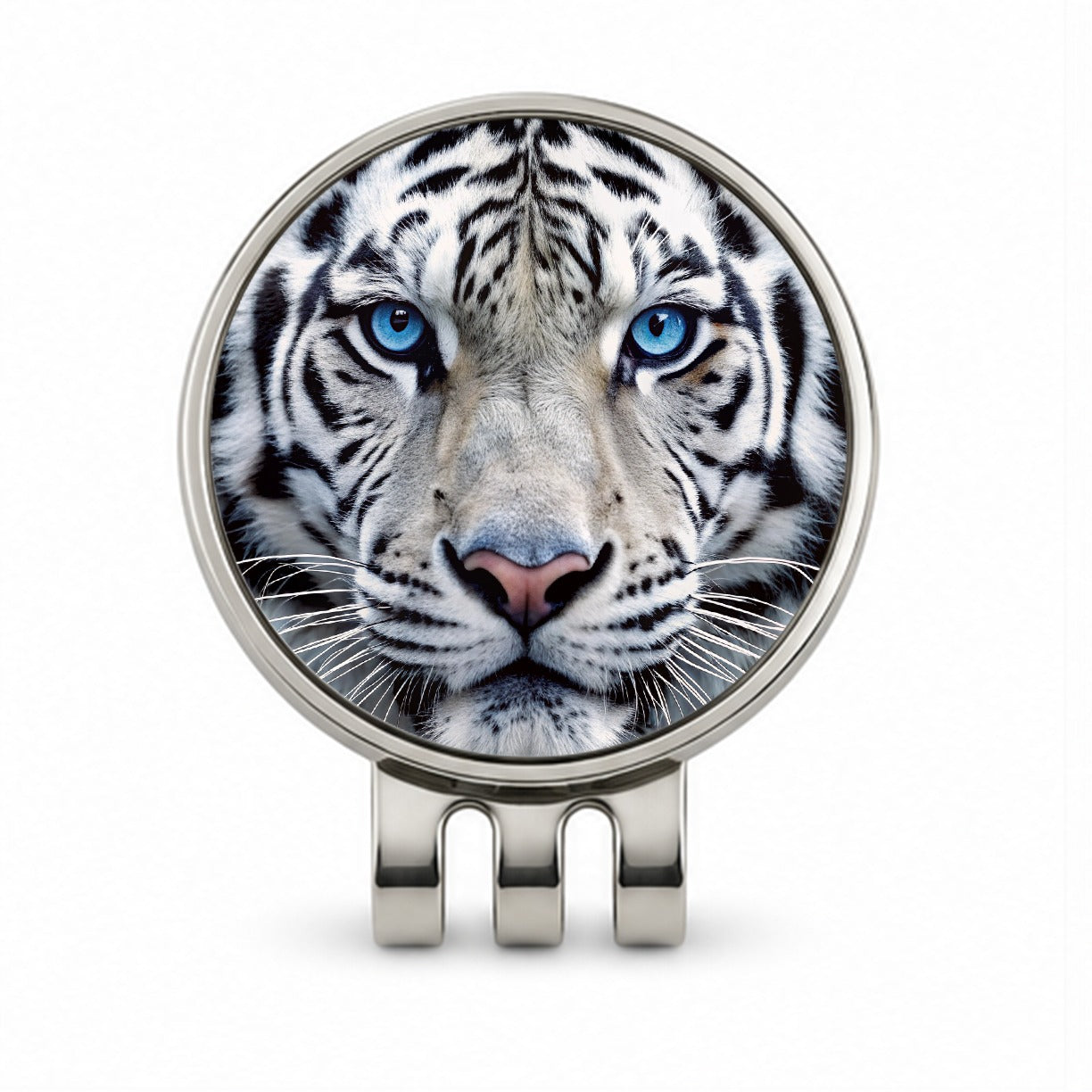 White Tiger Face Golf Hat Clip with Ball Marker