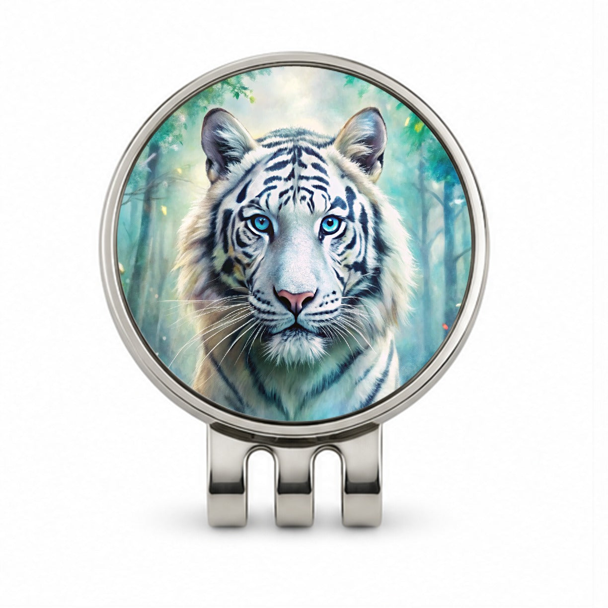White Tiger In Forest Watercolor Golf Hat Clip with Ball Marker