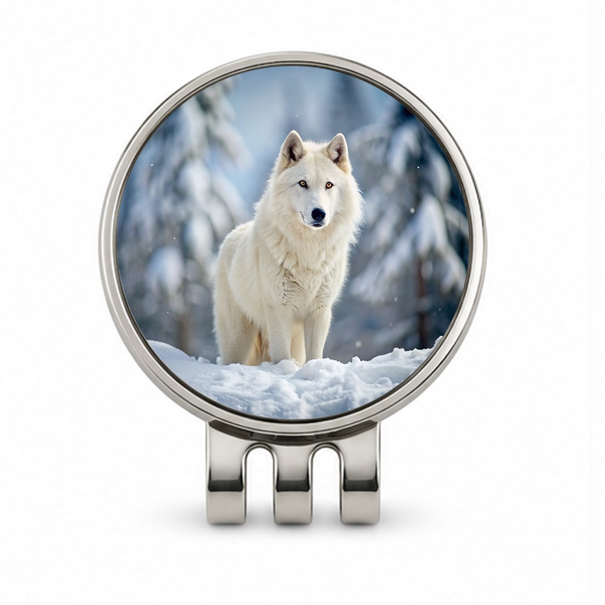 White Wolf In The Snow Golf Hat Clip with Ball Marker