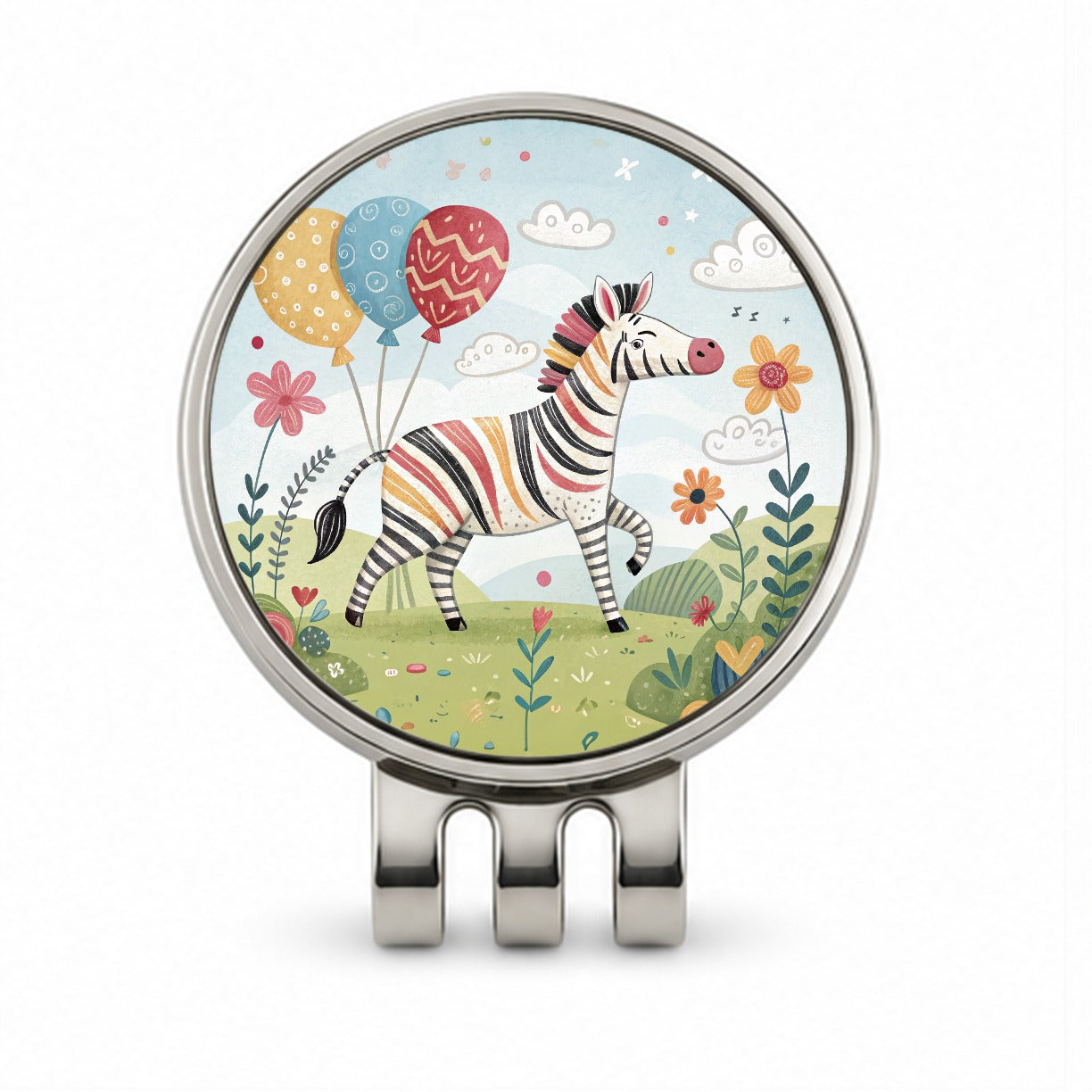 Zebra Children's Illustration Style Golf Hat Clip with Ball Marker