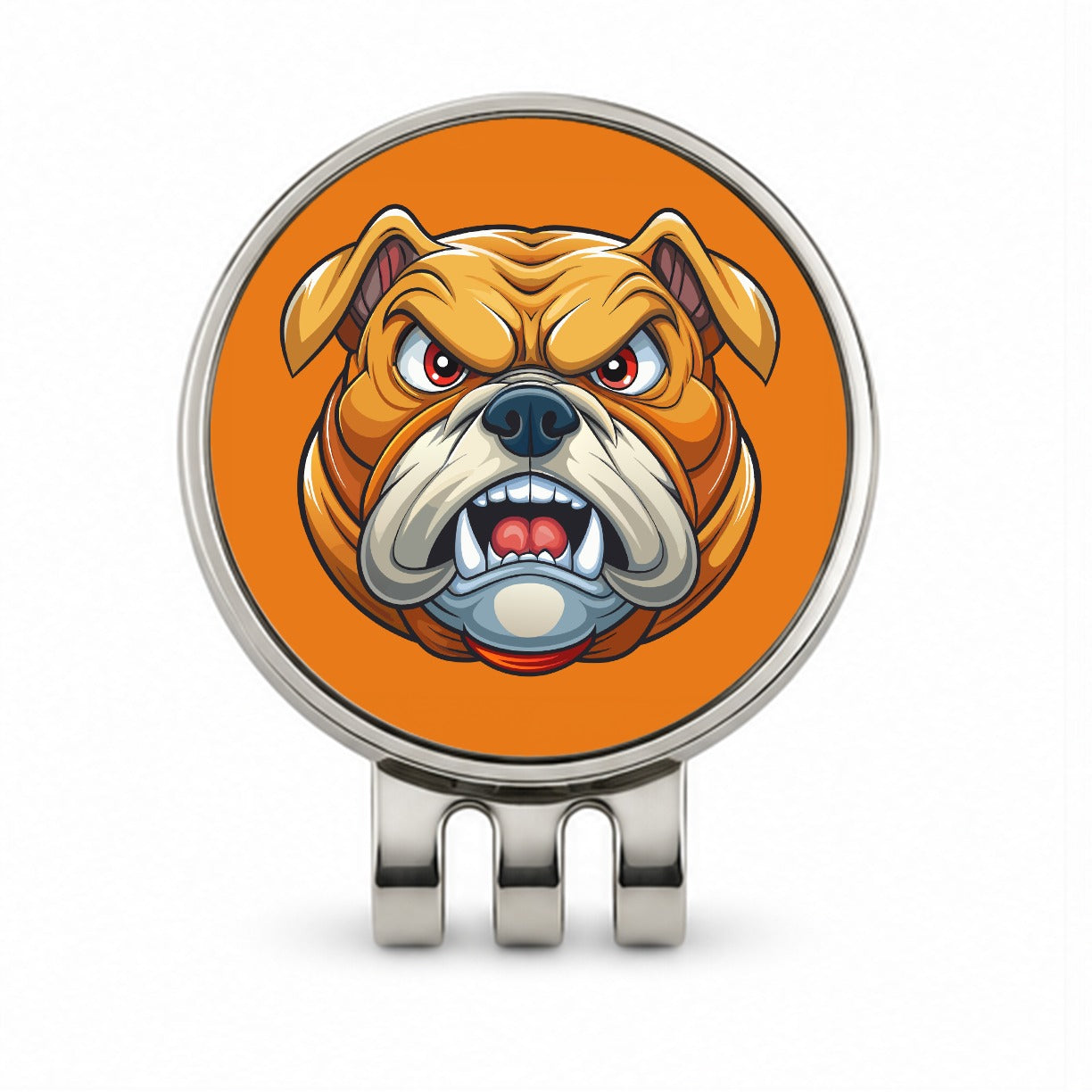 Angry Bulldog Face School Mascot Cartoon Golf Hat Clip with Ball Marker